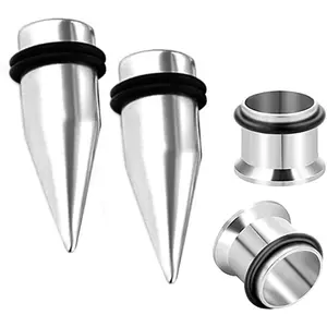 1/2" 12MM Stainless Steel Ear Gauge Taper Stretching and Single Flare Plugs Flesh Tunnel Kit with O-ring 2 Pairs