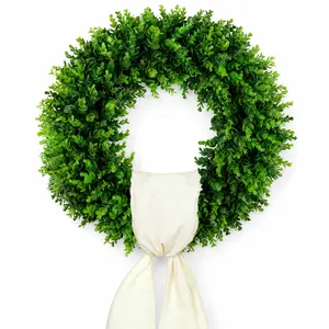 Large Boxwood Wreath Front Door 24'' Artificial Spring Wreaths for Front Door Farmhouse Wedding Green Year Round Indoor Outdoor for Summer Wreath st Patrick's Day Decoration