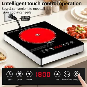 Bamusen Portable Electric Ceramic Cooktop, 1800W Electric Induction Burner with 9 Temperature Settings, Countertop Induction Hot Plate with 3H Timer, Child Lock, Easy to Clean, for Home Kitchen Cooking