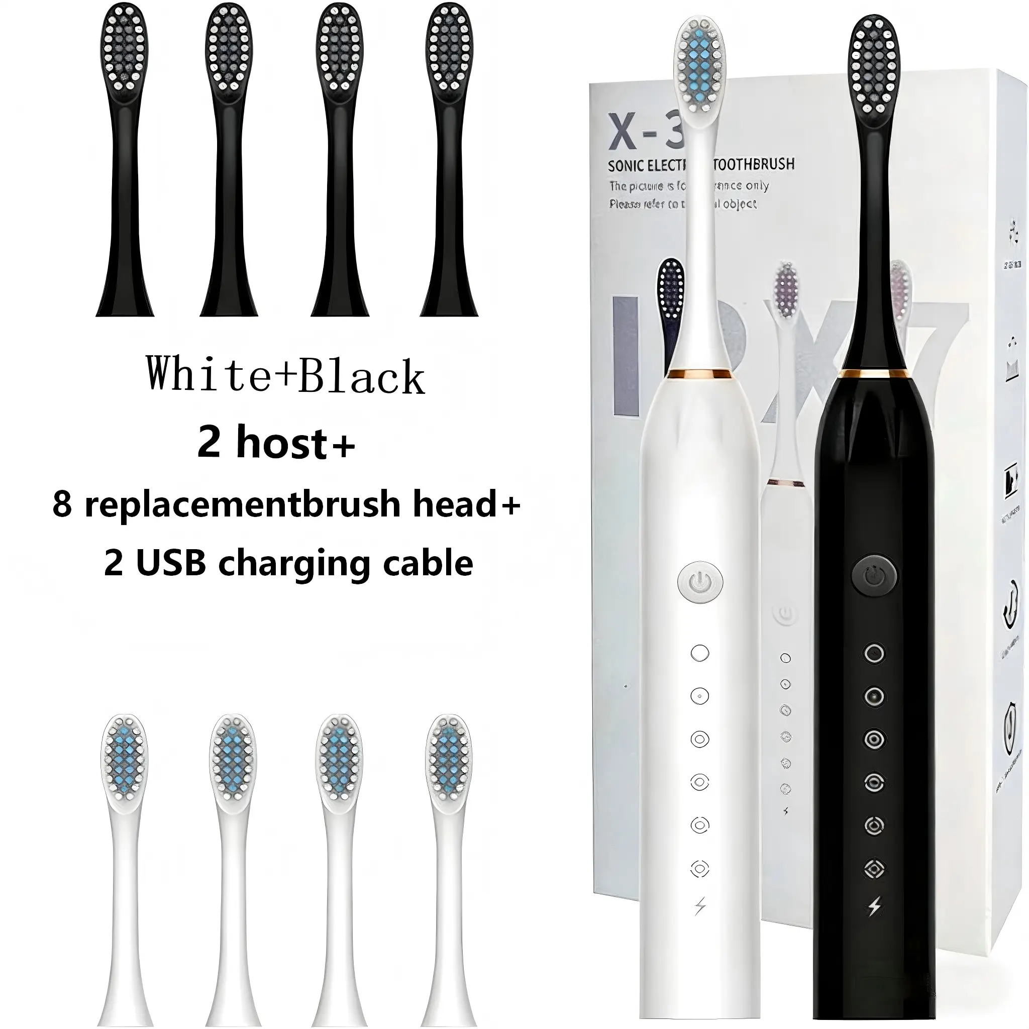 （12pcs）Electric Toothbrush with 6 Modes（2 host +8 replacement brush head +2 USB charging cable）, Sonic Electric Toothbrush for Adults