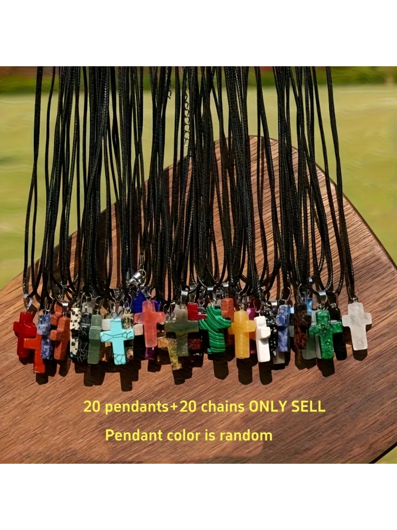 20Pcs Natural Stone Cross Pendant Necklace Set 20 Cross Charms + 20 Black Chains DIY Jewelry Making Dad Necklace Father's Day Gift Party Birthday Present Trendy Charms Necklace Religious Symbol Jewelry
