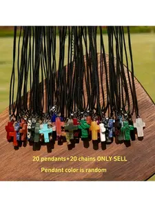 20Pcs Natural Stone Cross Pendant Necklace Set 20 Cross Charms + 20 Black Chains DIY Jewelry Making Father's Day Gift Party Birthday Present