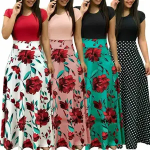 Women's Dress Summer Women's Summer Floral Long Dress Printed Bohemian Style Dress Short Sleeve Party Slim Fit Long Beach Vacation Dress Elegant Prom Dress