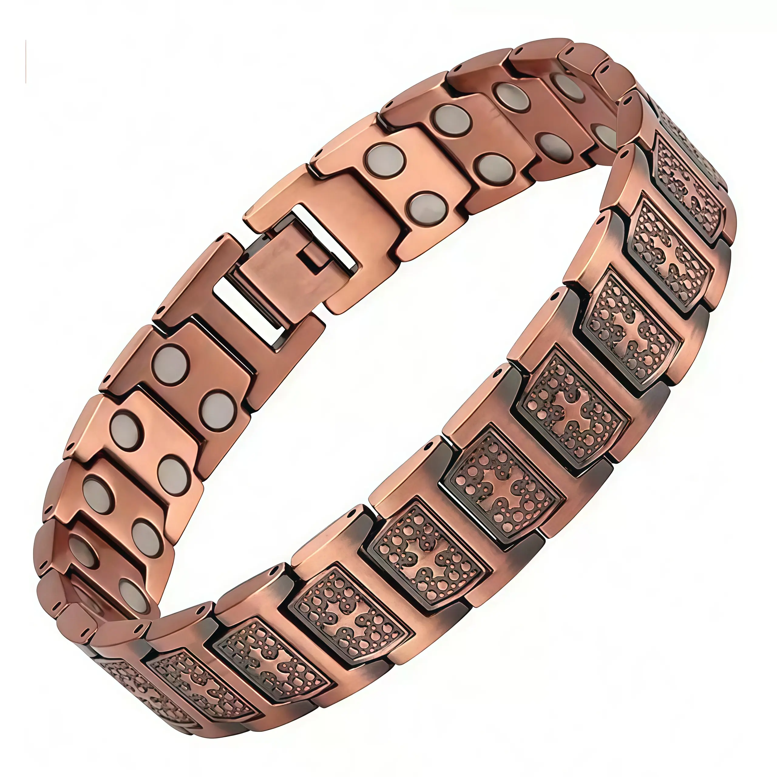 Men's Pure Copper Magnetic Therapy Bracelet - Geometric Cross Link Design, 3500Gauss Magnets, Adjustable Hypoallergenic Wellness-Focused Jewelry, Unique Gifts for Man, Daily, Retro