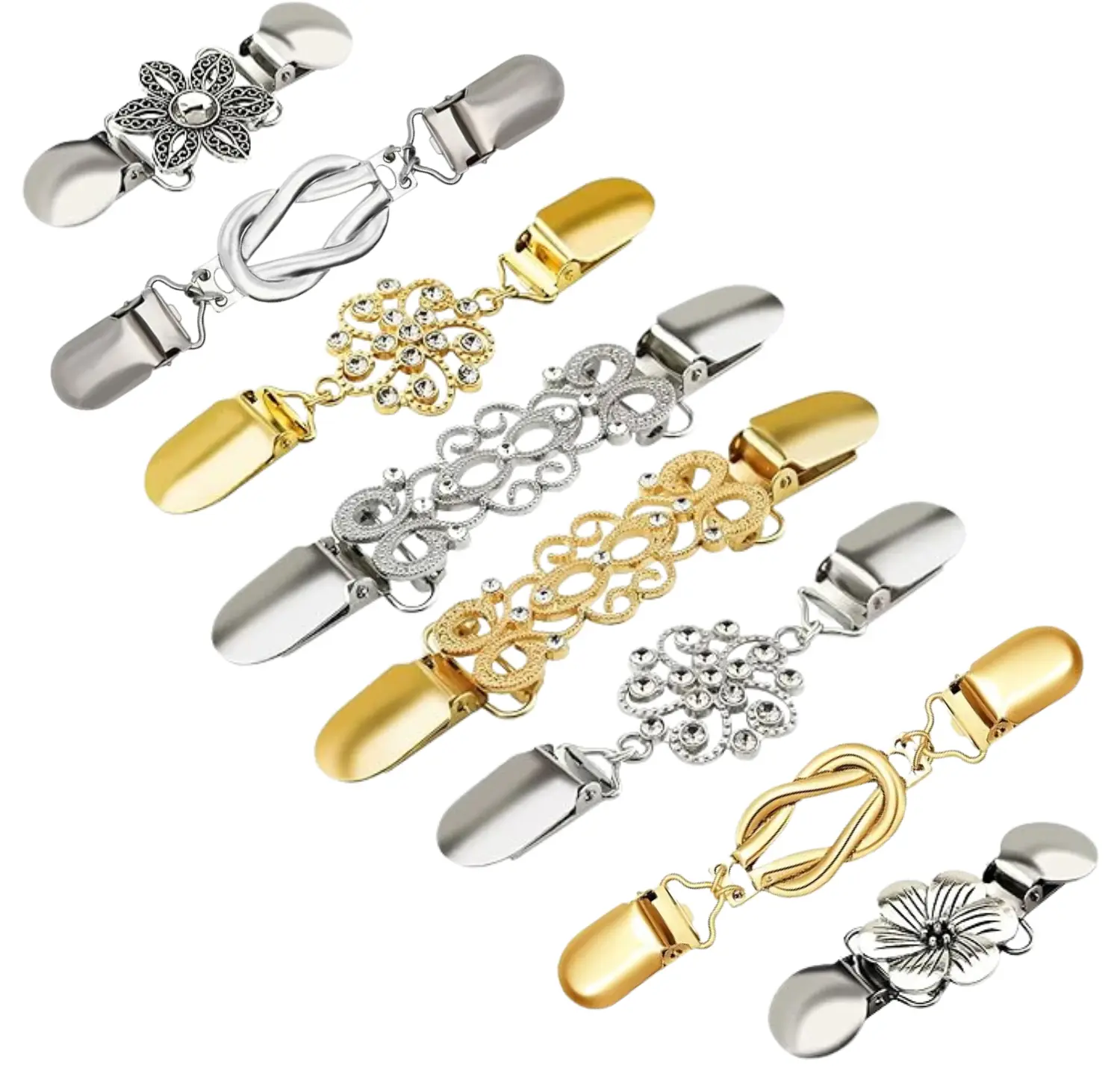 8PCS Retro Sweater Clips for Cardigans, Vintage Cinch Clip for Dresses, Variety of Styles Dress Clip Back of Shirts Cinches Shawl Clips for Different Women Clothing