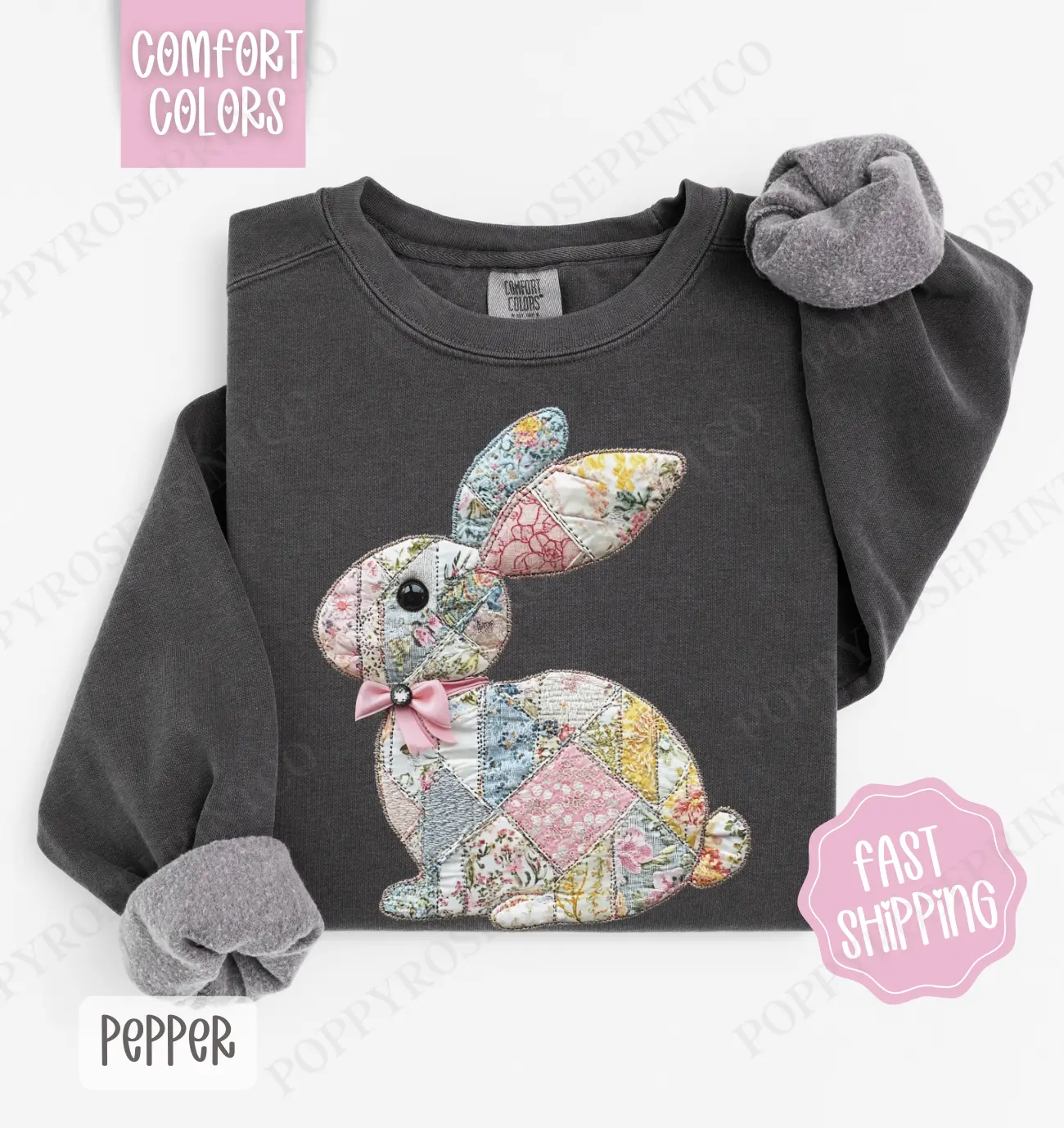 Quilted Bunny Comfort Colors Sweatshirt, Cute Easter Sweater, Trendy Bunny Crewneck