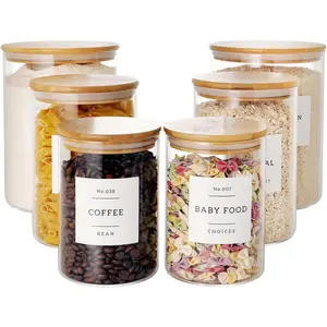 Set of 6 Glass Flour and Sugar jars with 132 Kitchen Pantry Labels - Thicken Large Glass Storage containers with Airtight  Lid - Glass Rice Canisters for Salt Coffee(100OZ/54OZ/27OZ)