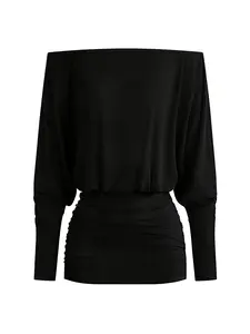 Women's One-Shoulder Ruched Dress, Elegant Slim-Fitting Long Sleeve, Breathable Soft Silk Fabric, Perfect for Office & Party, Formal wear