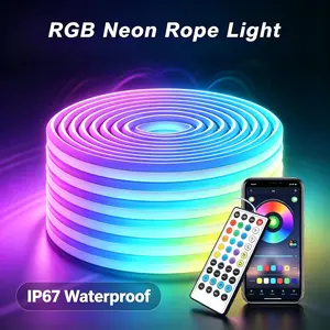 【DealsForYou】100Ft RGB Neon Rope Lights, Flexible Bluetooth LED Lights with App/Remote Control, Multiple Modes Music Sync, for Bedroom Gaming, Living Room, Backyard Home Improvement Lighting Accessories