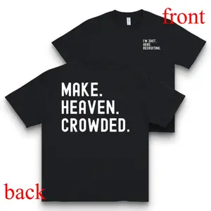 Women's Cotton Christian Inspirational T-Shirt - Double-Sided "I'm Just Recruiting" & "Make Heaven Crowded" Print, Round Neck Short Sleeve Casual Summer Top, Machine Washable