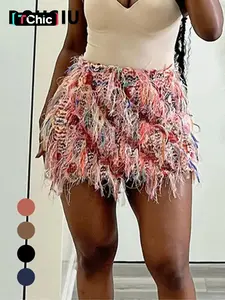 2025 Trendy Bohemian Summer Skirts, Women's All Over Print Fringe Bodycon Skirt, Casual Fashion High Waist Mini Skirt for Daily Outdoor Wear, Ladies Bottoms for Summer, Boho Casual Skirts