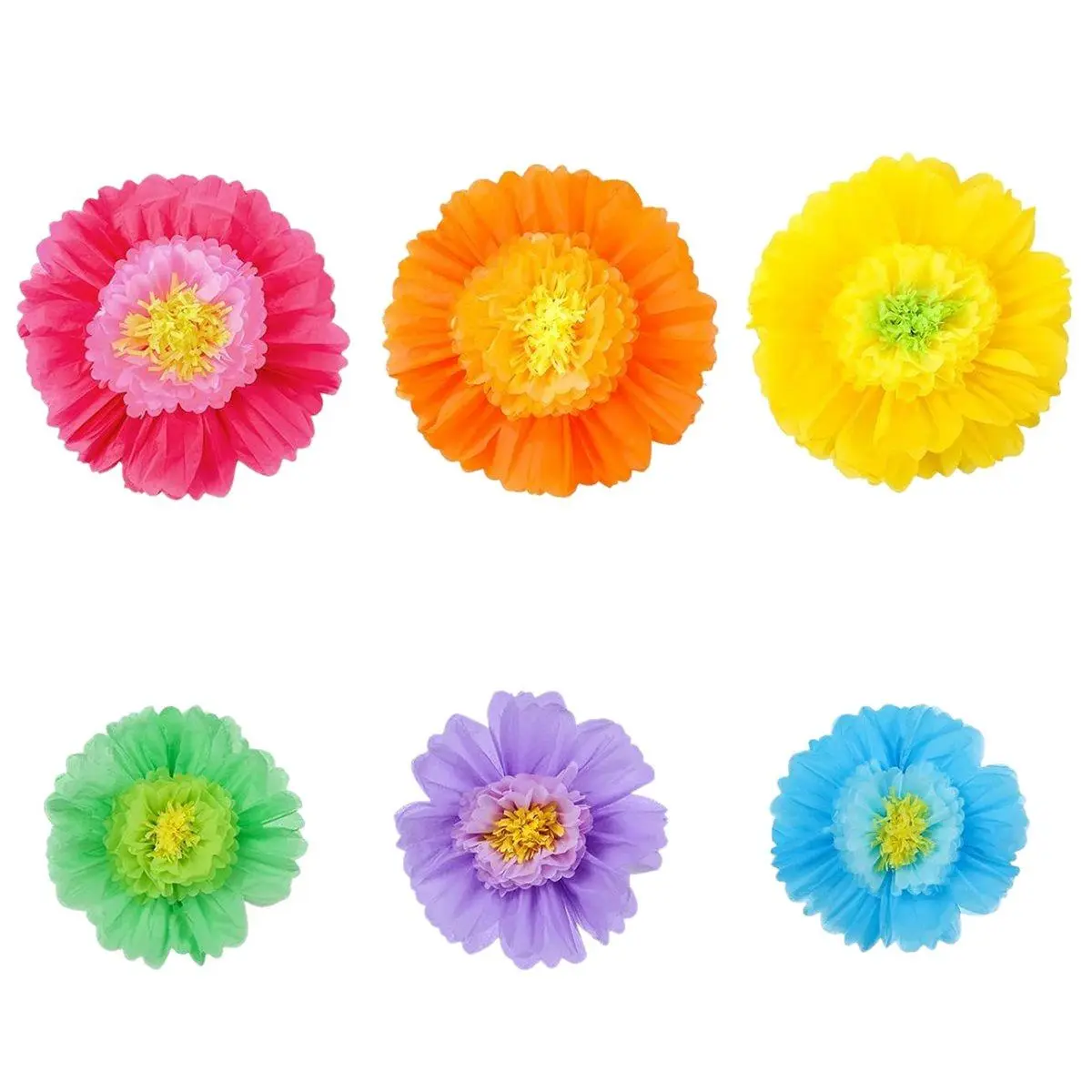 QYKF 6 Pack Giant 31.5 x 24 Inch Colorful Mexican Tissue Paper Flowers, Large Floral Wall Backdrop Party Decorations