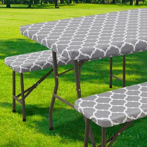 2 sets Picnic Tablecloth with Bench Covers Waterproof Elastic Edges Rectangle Patio Tablecloth Outdoor Camping Essentials Stuff Rv Accessories Summer Trip Travel Supplies Party Camper Gifts