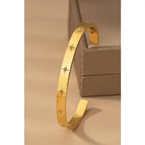 Waterproof stainless steel engraved star cuff