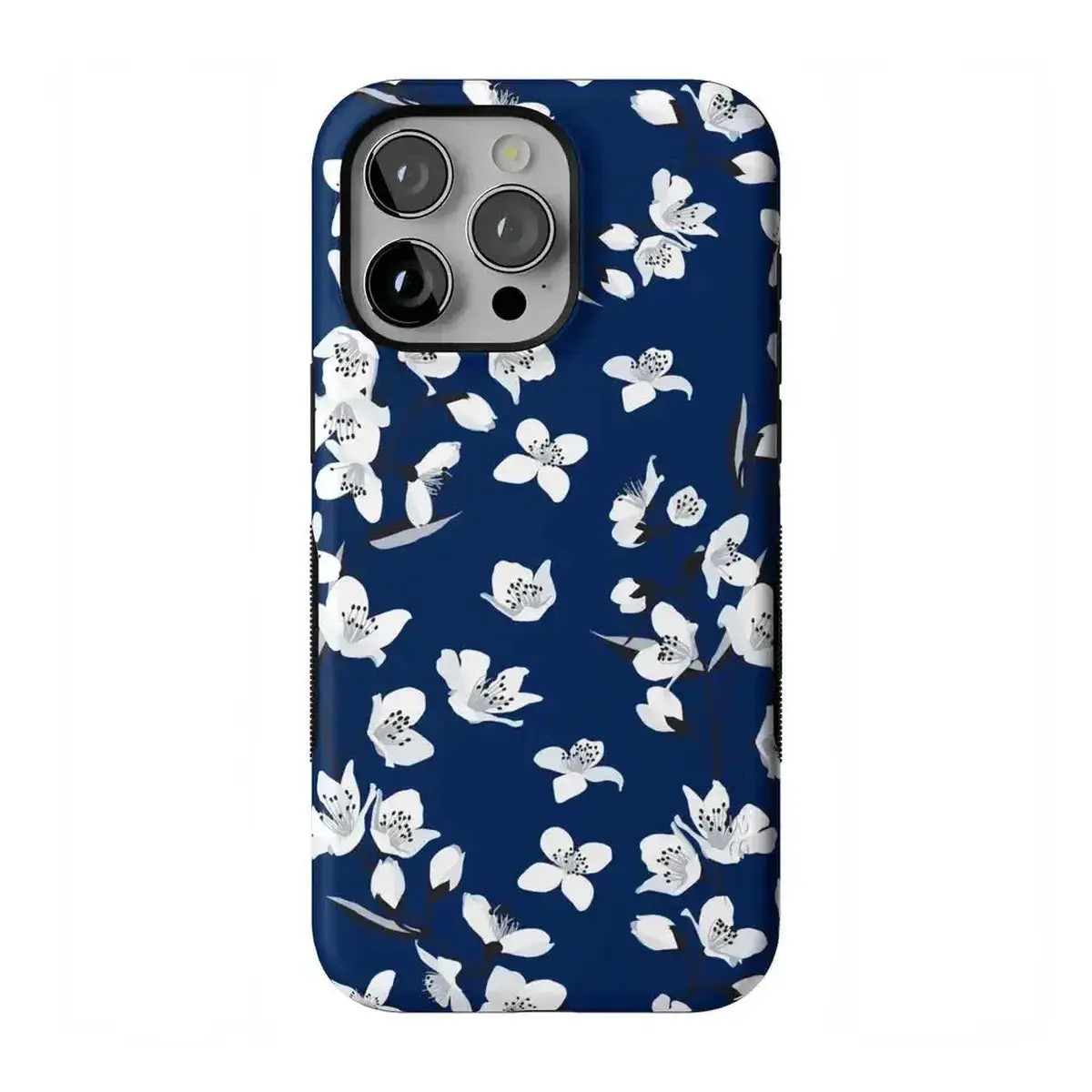 Casely iPhone 15 Pro Case | Floral Forest | Navy Cherry Blossom Floral | Bold Protective Design | Compatible with MagSafe