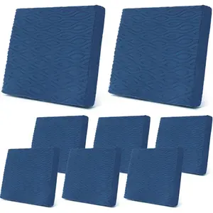 8 count Stretch Patio Cushion Covers Outdoor Cushion Covers for Patio Furniture Replacement Couch Sofa Slipcovers Jacquard Textured Soft Fabric Washable Furniture Protector(Navy Blue,Classic)
