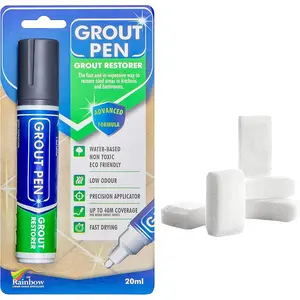 Grout Pen Tile Paint Marker: Dark Grey Wide 15mm with 5 Pack Replacement Tips - Waterproof Grout Colorant and Sealer Pen to Renew, Repair, and Refresh Tile Grout - Cleaner Coating Stain Pens