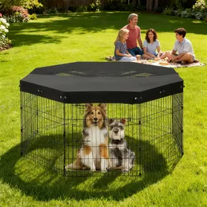 Portable Dog Outdoor Steel Frame Kennel Playpen Enclosure, Large Dog Crate with Divider Panel with Roof and UV Cover - 36" 8 Panels Extra Wide Foldable Pet Exercise Pen for Indoor Outdoor Use& Play, Camping & Yard Outdoorfun, Summervibes