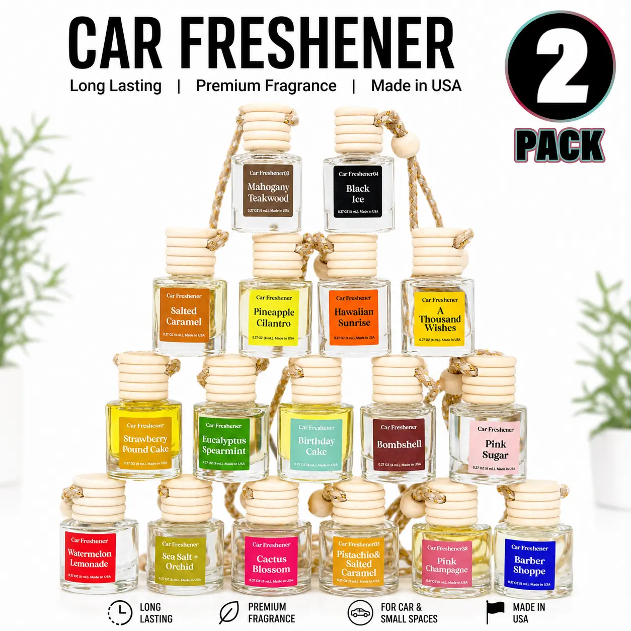 HoogaLife 2-Pack Scented Pick Car Aromatherapy Diffusers - 8ml Premium Affordable Car Fragrance, Hanging Auto Interior Accessory, Made in USA, 2-Pack Value Long-Lasting