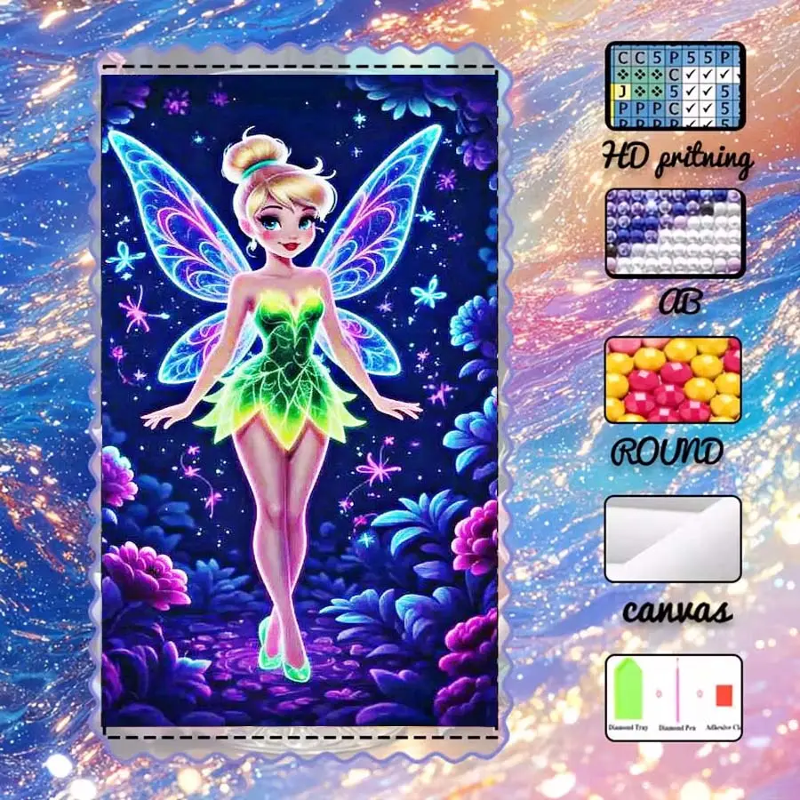 DIY 5D velvet, AB diamonds, fairy dust diamonds, crystal diamonds, fairy wings flowers. Diamond embroidery, diamond painting handmade kit, special craft diamond art set, wall decoration, gift for family, loved ones, and friends. Diamond Painting Kits