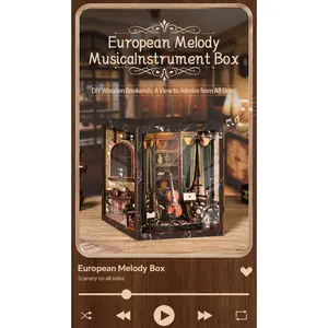 European Melody Musicalnstrument Booknook Kit - DIY Assembly Model for Home Decor, 270+ Precision Pieces, 4-Sided Design, Realistic Lighting, Perfect for Book Lovers & Puzzle Enthusiasts