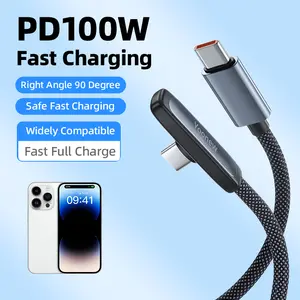 Right Angle USB C Cable, C to C Cable Fast Charging 100W, Flat Nylon Braided Type C Port 90 Degree USB C Cable for iPhone 16/15 Series MacBook Galaxy S24/S23/S22, iPad Pro, Black