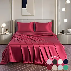 Satin Dustproof Mattress Protector & Sheet Set, 4pcs Silk-Like Bedding, Machine Washable & Skin-Friendly, For Home, Dorm, Hotel Use, Multiple Sizes Available