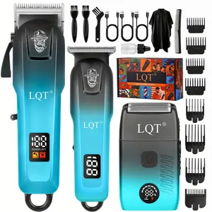 Barber Equipment | Clippers for Men & Trimmers for Men | LQT 3Pcs Grooming Set, LCD Display, USB Rechargeable, Gift Box, Perfect Father's Day Gift