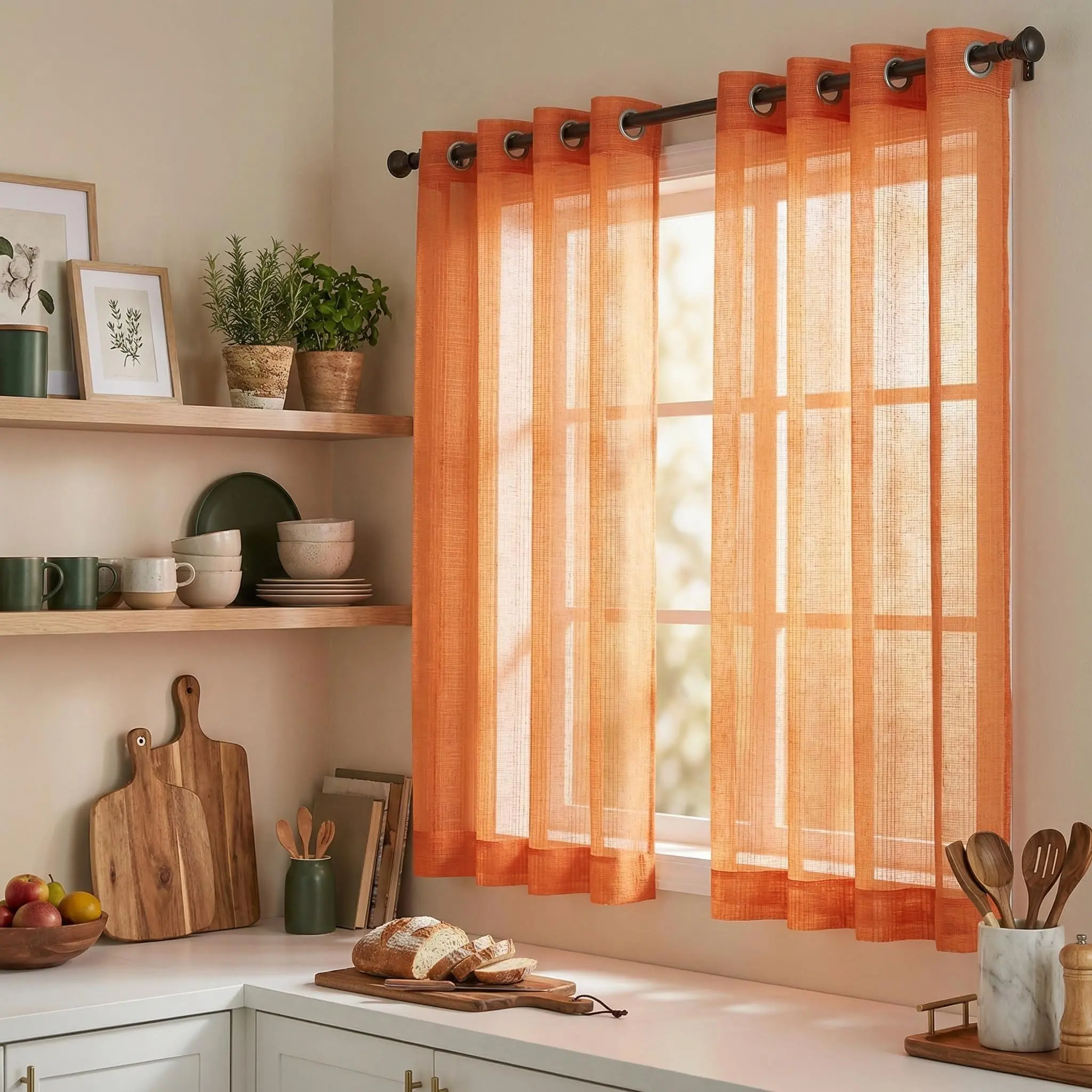 Classic Vintage Grommets Curtains, 2-Piece 52x63in Solid Color Bamboo Gauze Yarn Drapes - Semi-Sheer Light, Light Filtering Helps Rooms Airy Home Decor for Bedroom/Living Room L12