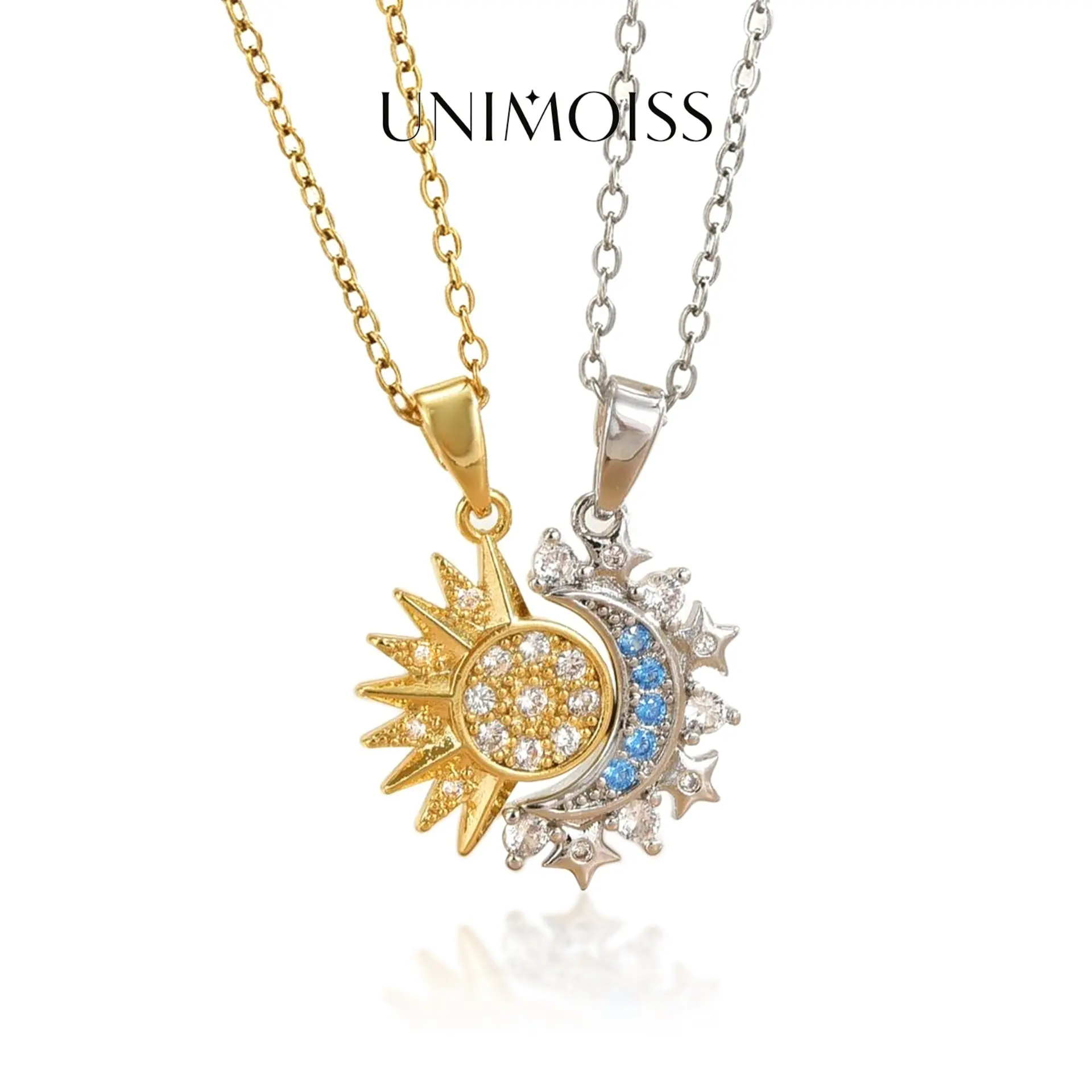 UniMoiss Sun & Moon Magnetic Pendant Necklace Romantic Gift for Couples Friends Birthday Valentine's Day Weddings Anniversaries Daily Wear