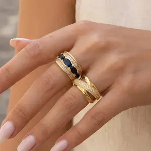 Best-selling in Europe and America, micro-inlaid zircon letter X-shaped , 18K gold-plated, fashionable and luxurious cross-open  for women marquise engagement set rings