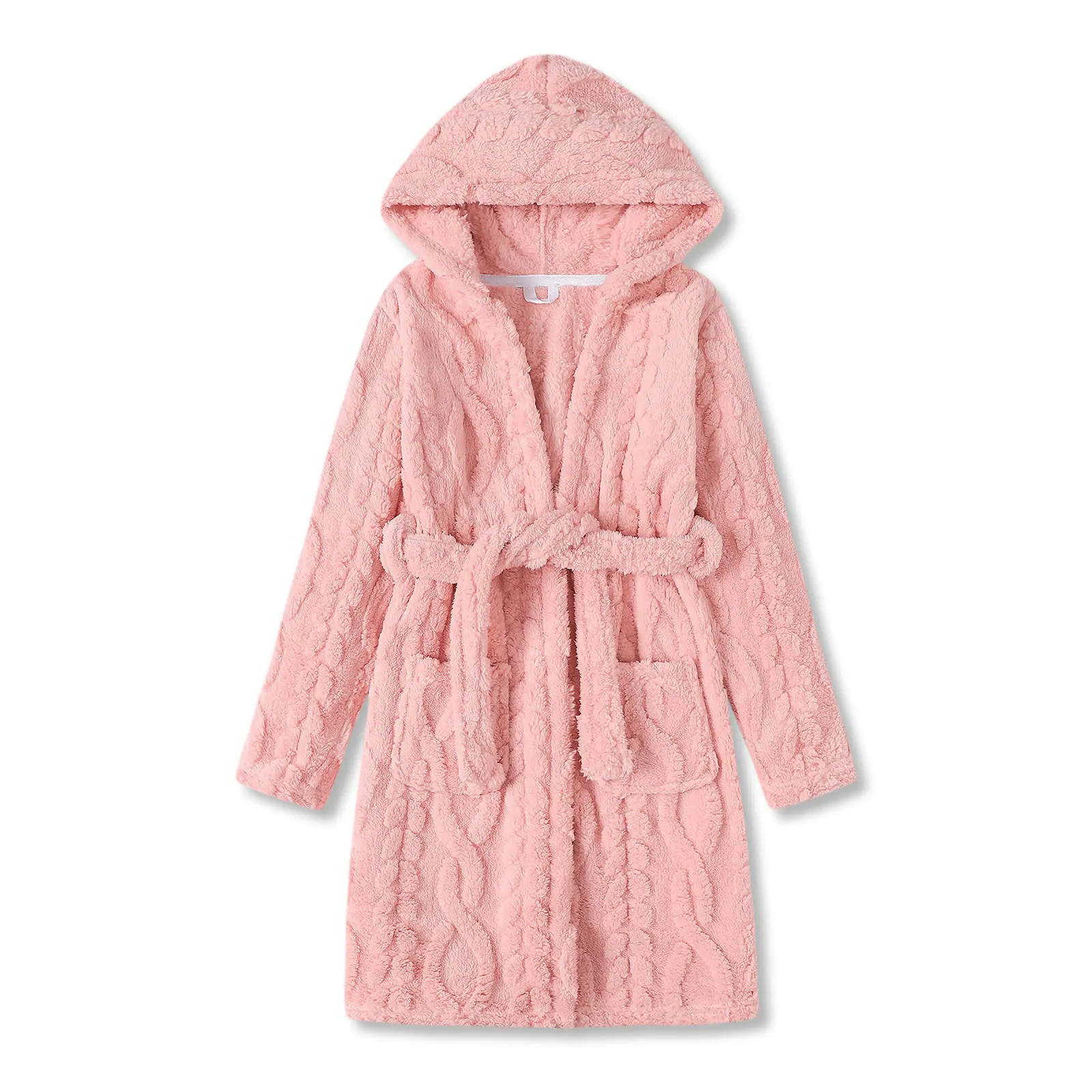 Topgal Little Girls' Polyester Fleece Hooded Bathrobe, Toddler-Tween Long Sleeve Warm Fuzzy Sleepwear, Pink Wheat Jacquard Spa Robe, Sizes 4T-18 (Incl. 5T) – Care: Line Dry, Iron Medium Temperature, Do Not Dry Clean, Machine Washable