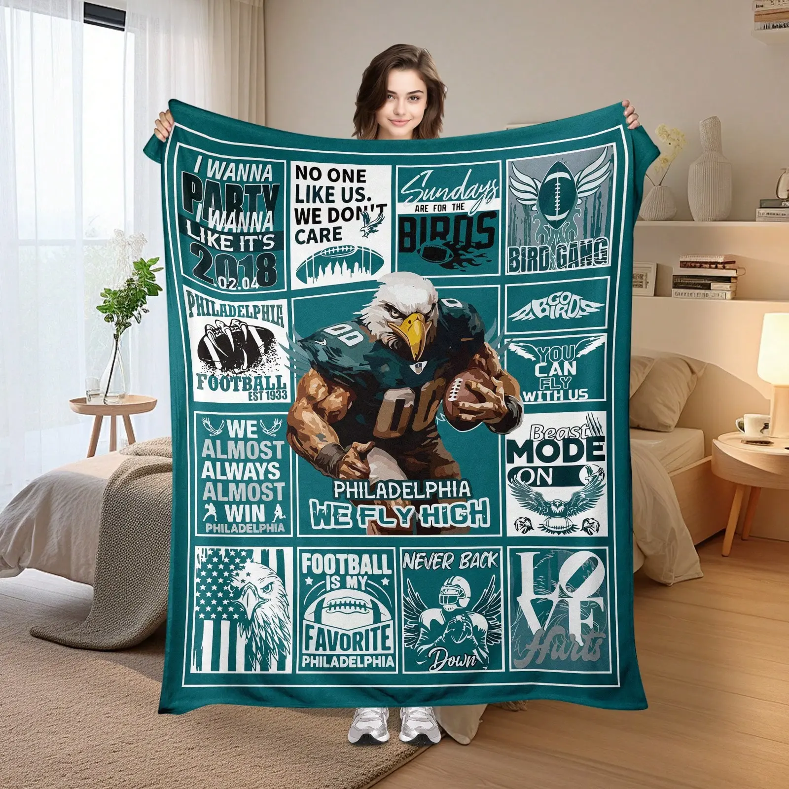 The Competition Eagle Philadelphia Themed Wool Blanket All Seasons Lightweight Breathable Comfort Warm for Bedrooms Living Rooms Outdoors Hand or Machine Washable
