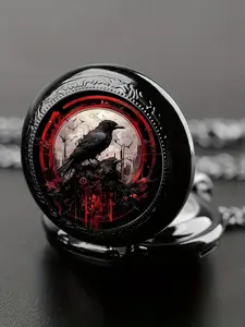 1-piece colored pattern medium-sized pocket watch retro flip cover decorative necklace watch, personalized trendy men's and women's student quartz watch pocket watch