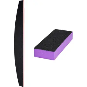 Nail File and Thin Buffer Block, Reusable Black Half Crescent Shape Double Sided Manicure Tools, Thin Sanding Buffing Grinding Plisher File, 100/180 Grit