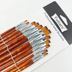 12 Pcs Paint Brushes Artist Soft Flat Nylon Bristles Painting Brushes with Wood Handle for Acrylic Oil Watercolor Gouache