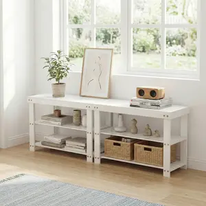 White Entryway Shoe Rack Bench with Seating, Sturdy Storage Organizer, Modern Hallway Furniture for Perfect Home Organization