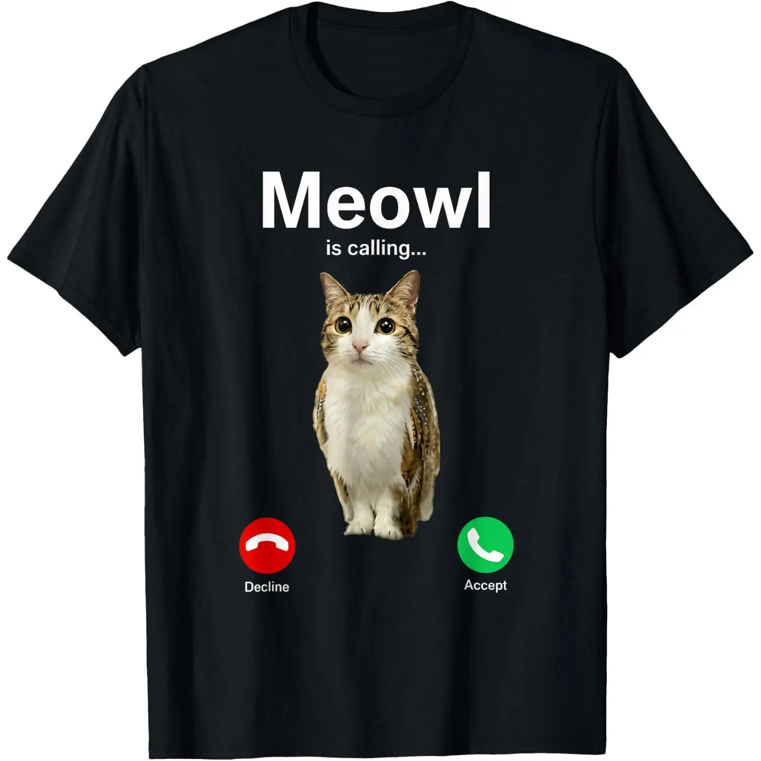 100%cotton Meowl Funny Cat Owl Hybrid Cursed Internet Meme T-Shirt