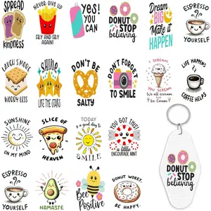 Motel Keychain UV DTF Stickers, 8 Sheets Cute Positive UV DTF Transfer Sticker Funny Motivational UV DTF Wraps for Hotel Keychain Waterproof UVDTF Stickers Transfers Decals