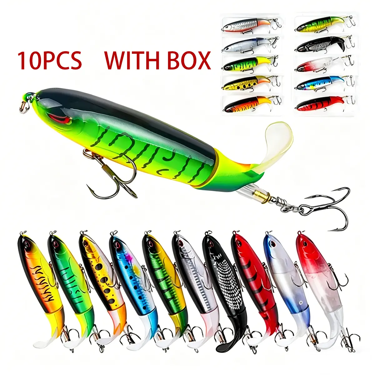 5/10pcs Artificial Fishing Lure, 13g/16g 10cm Simulation Fishing Lure with Hook,  Top Water Fishing Lures with Floating Rotating Tail Barb Treble, Whopper Plopper, Swimbaits, Fishing Lure Bait