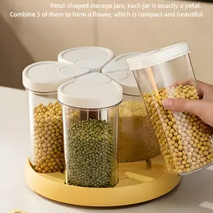 Rotating Grain Storage Jar, Five-Grain Rice Storage Container, Compact Divided Storage Box Ideal for home kitchens, features airtight moisture-proof design and transparent practicality. Perfect for organizing essentials and makes a thoughtful gift