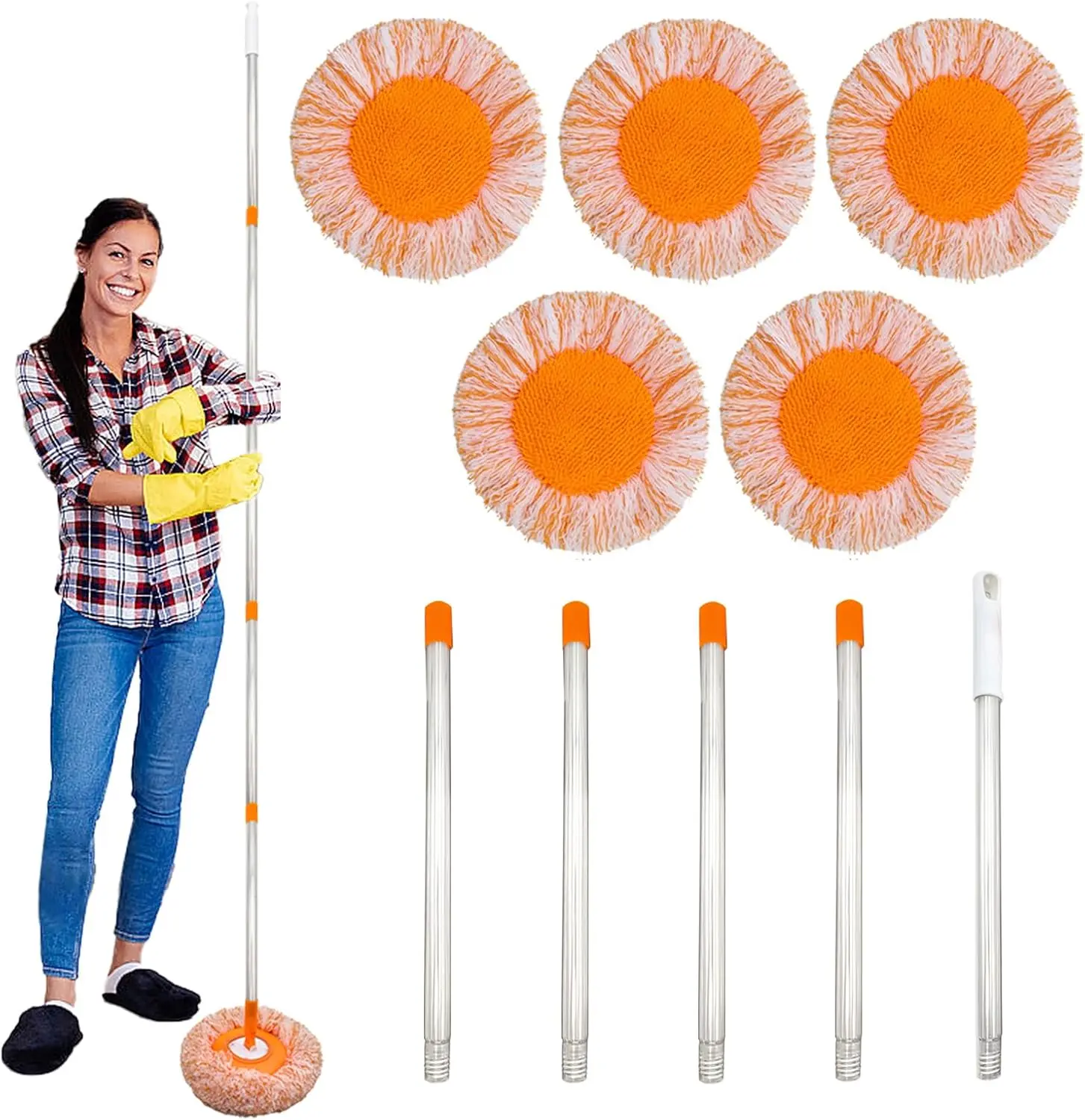 360 Rotatable Adjustable Cleaning Mop with 5 Mop Head, 78 Inches Wall Mop, Wall Cleaner Mop, Dust Mops Cleaning Mop for Floor Ceiling Baseboard Cleaning