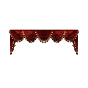Luxury Wine Velvet Wave Curtain Head, European Tassel Decorative Window Valance, Living Room Bedroom Finished Curtain Head (no Curtains) Home Textile, Curtain Valances