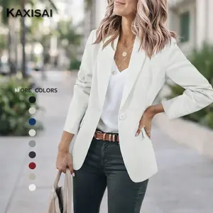 KAXISAI Womens Casual Blazers Open Front Long Sleeve Work Office Suit Jackets Blazer Fitted Basic Lapel Collar with Button Design & Pockets