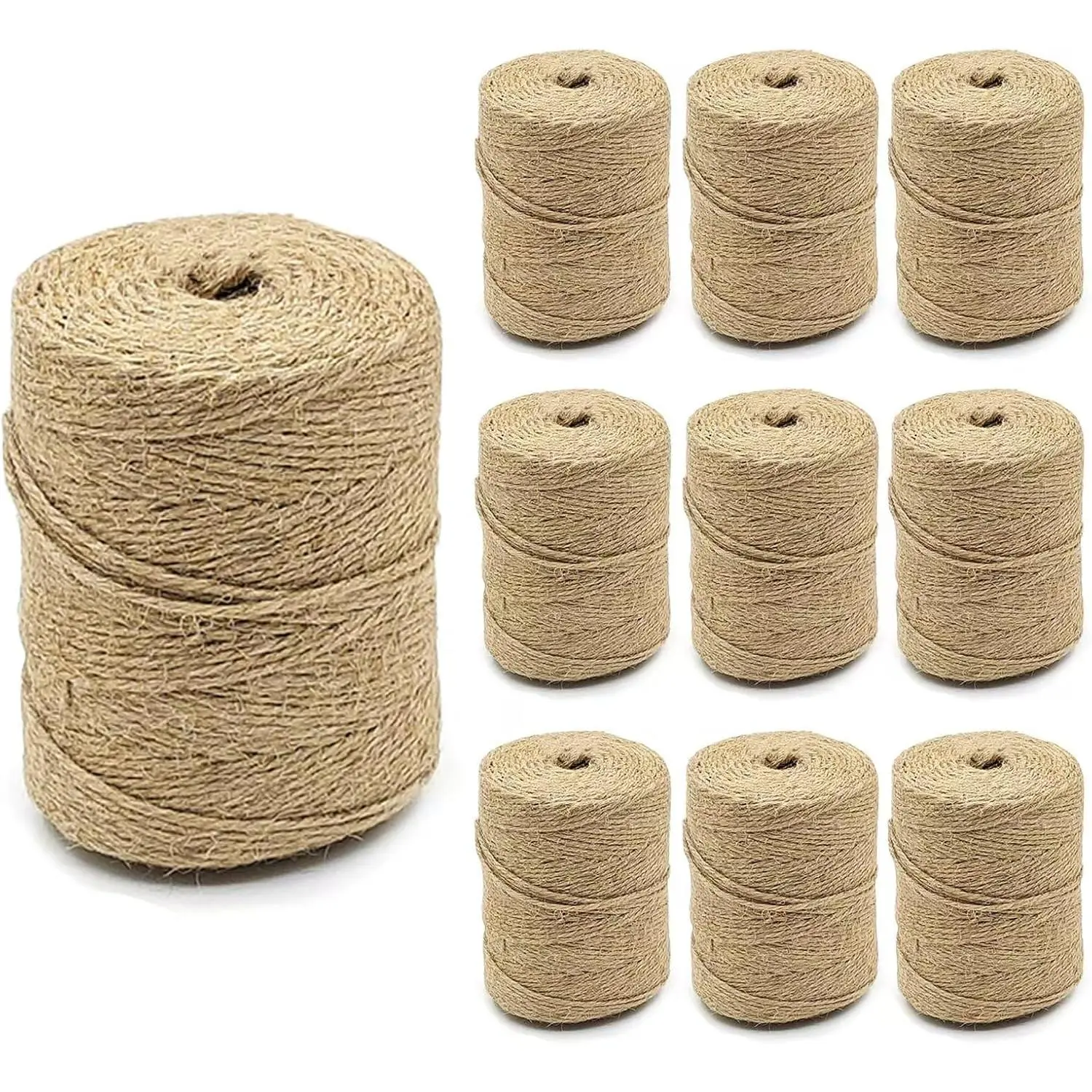 10 count Twine String Bulk 6000  Long, 2mm Thin Jute Twine for Crafts,  Rope Wrapping, Packing Gardening, Crochet Knitting Macrame Decor, 600  Each Roll