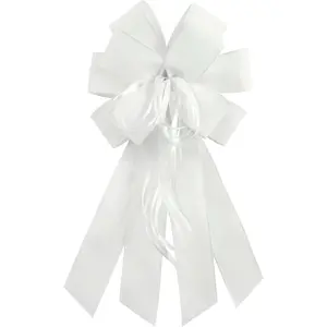 Large White Burlap Easter Wreath Bow Spring Decorative Bow with String 11.42 x 20.87 Inches