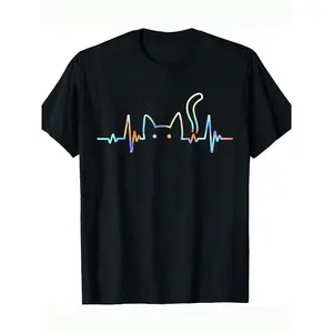 Soft Cotton Men'S Heartbeat Cat Graphic T-Shirt |   Casual & Stylish, Round Neck