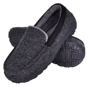 Mens Memory Foam Non-Slip Plush Slide On Slippers for Indoor Outdoor Use Wide Square Toe Comfortable Casual Footwear Gift Walking Shoes