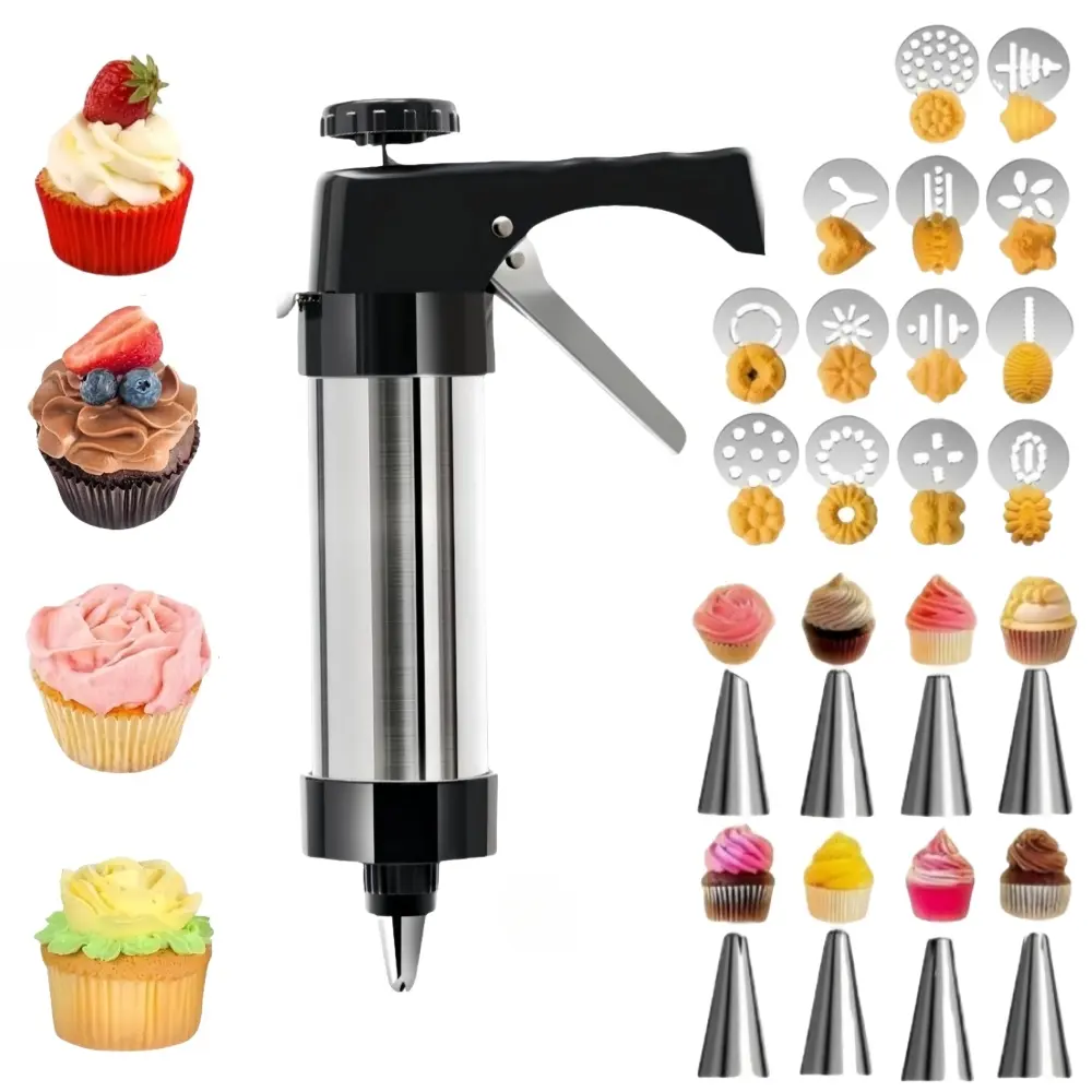Stainless Steel Cookies Press, Cookies Press for Baking,Cookie Press Gun Kit with 13 Cookie Discs and 8 Piping Tips for DIY cake Maker Decorating Baking Supplies TikTokShopBlackFriday Christmas Cookware Sets