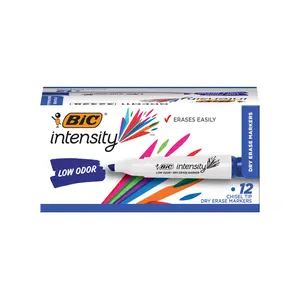BIC Intensity Low Odor Dry Erase Marker, 12 Pack, Chisel Tip, Blue, Erases Cleanly, Non-Toxic Markers